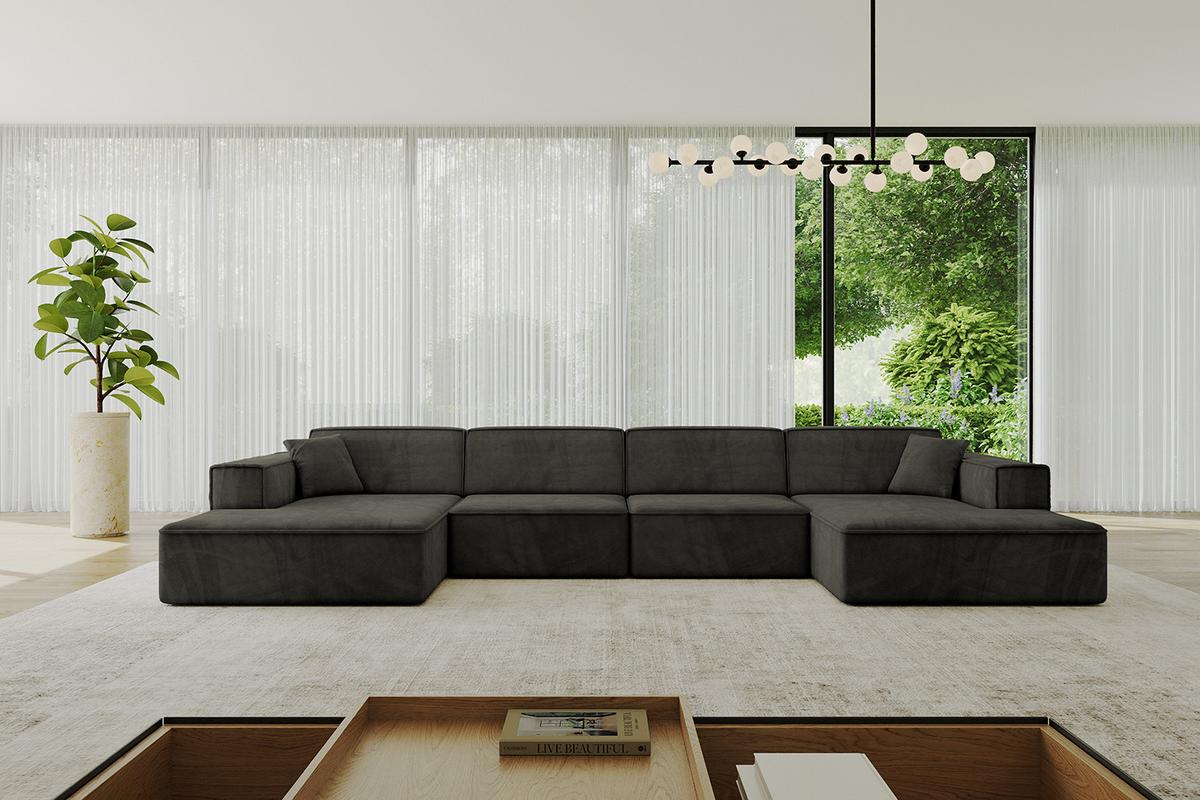 WOHNLANDSCHAFT IREA-U2-v4 - 386x165x77 cm Schwarz - Schwarz, Holzwerkstoff/Textil (386/77/165cm) - ALTDECOR