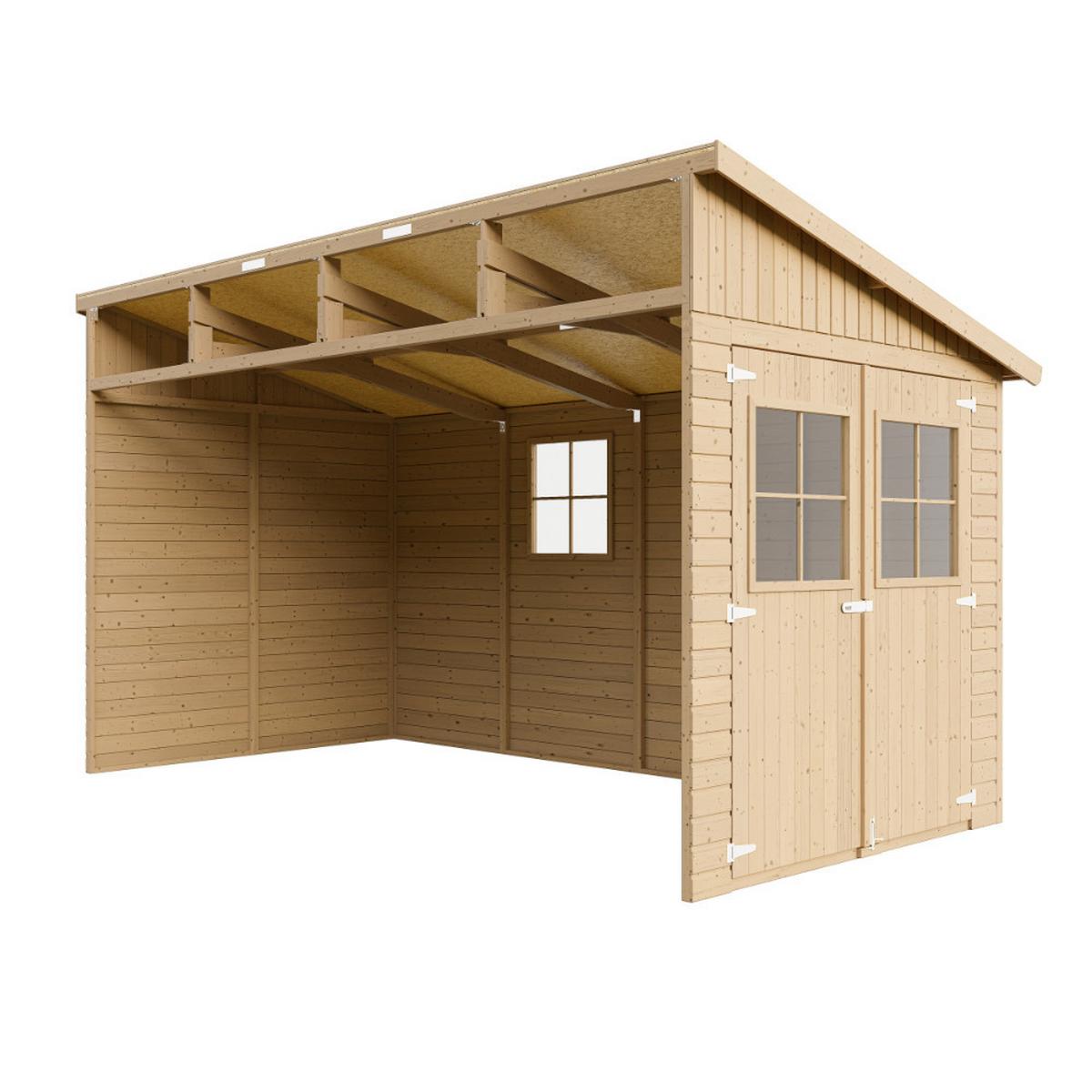 HOLZ-GARTENHAUS (ohne Seitenwand) - H244x211x416 cm/8 m2 - M340 - Beige, Holz (216/243/395cm) - Timbela
