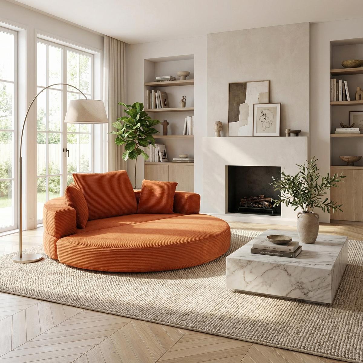 SOFABETT Klappbares Gästebett & Modulares Sofa aus weichem Cord-Stoff - Dunkelorange, Textil (173/40/176cm) - Urban Meuble