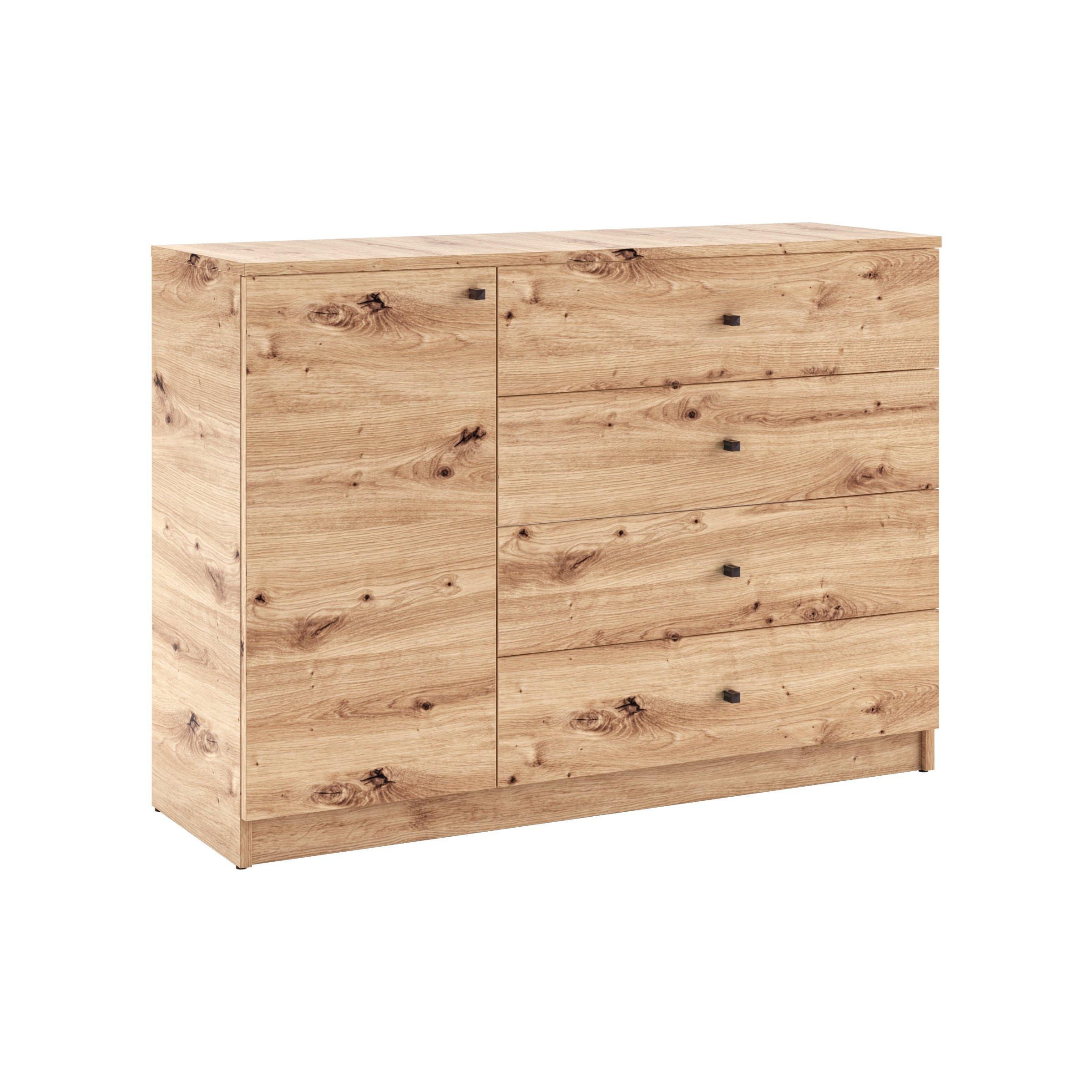 KOMMODE NATURIO 120/87/40cm mit 4 Schubladen 1 Türen Eiche Artisan - Eiche Artisan, Holzwerkstoff (120/87/40cm) - MASSENO