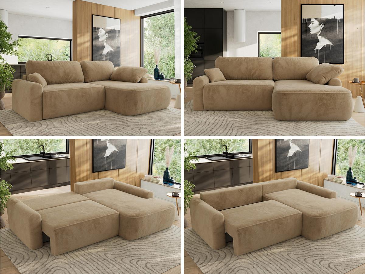 ECKSCHLAFSOFA CUBO L Beige Plüsch - rechts - Beige/Schwarz, Kunststoff/Textil (187/273cm) - MKS