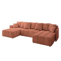 WOHNLANDSCHAFT LONLI-U 355x189x68 Apricot Velours - Koralle, Holzwerkstoff/Kunststoff (355/68/189cm) - ALTDECOR