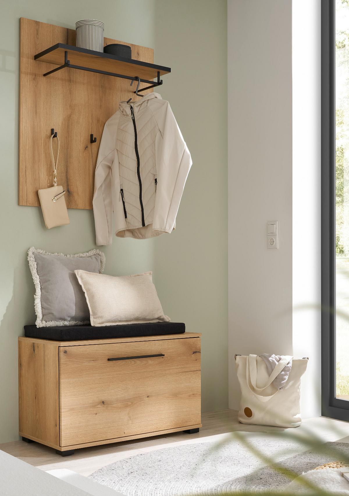 GARDEROBEN-SET 3-teilig Evoke Eiche Breite 80 cm, Flurgarderobe inkl. Sitzkissen - Dunkelgrau/Eichefarben, Holzwerkstoff/Kunststoff (80/200/40cm) - Furn.Design
