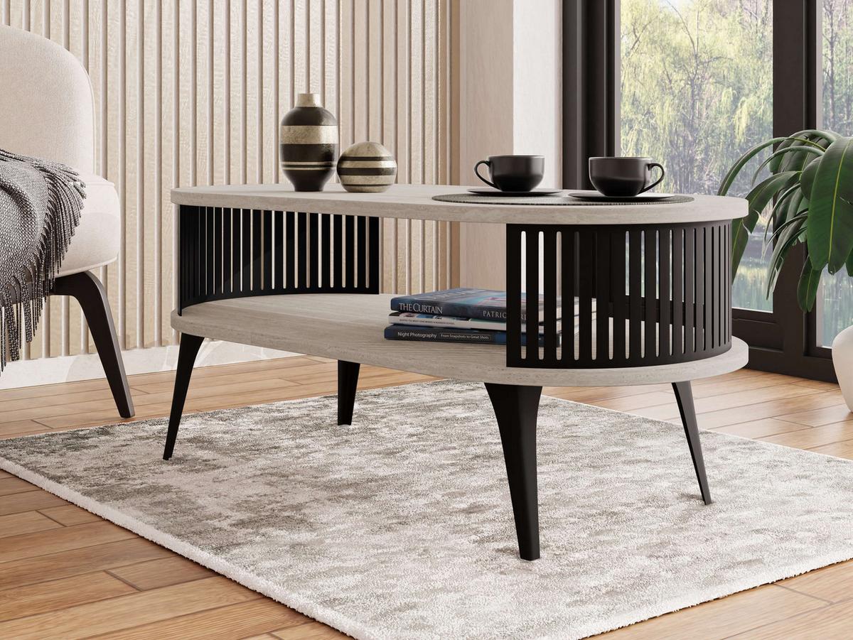 COUCHTISCH Roenni Oval - Taupe/Schwarz, Holzwerkstoff/Metall (100/50/44cm) - MIRJAN24