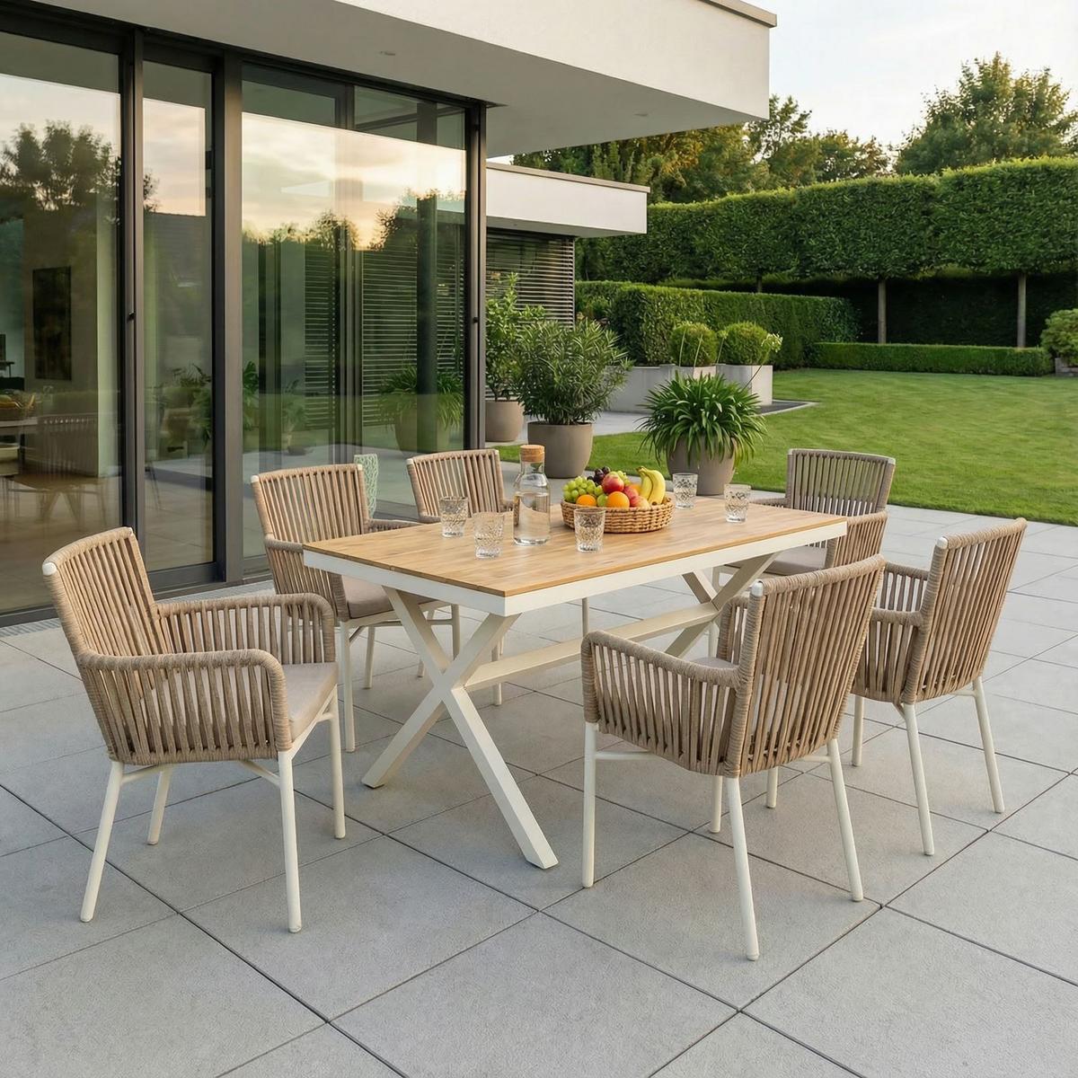 GARTENMÖBEL SET AFUERA 7er Set weiß, champagne - Weiß, Metall - IDIMEX