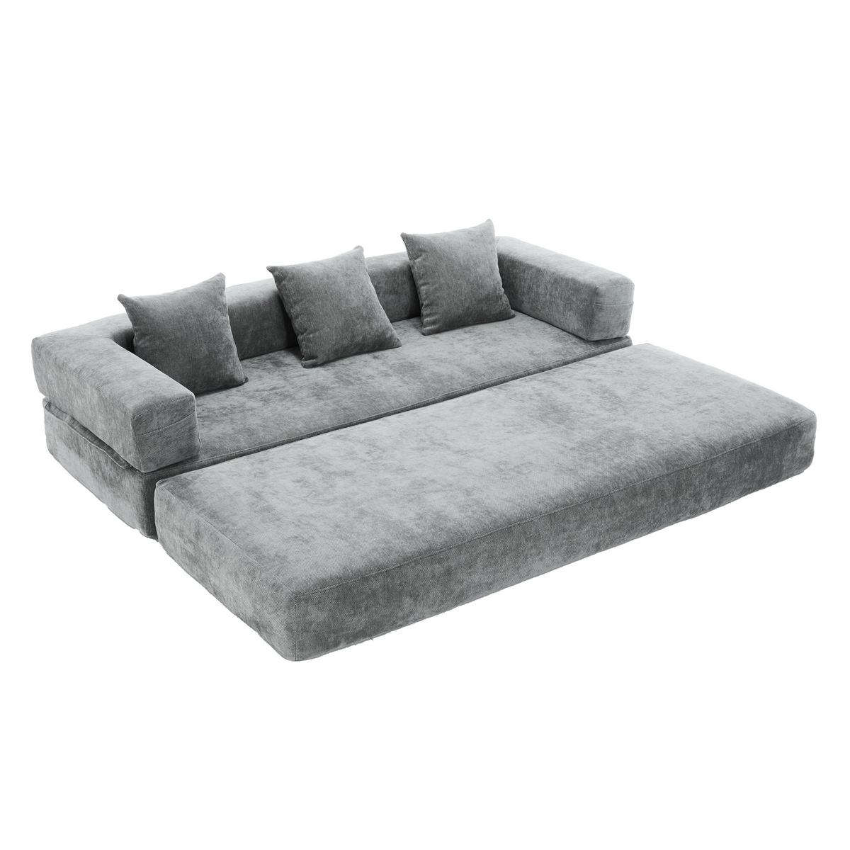 SCHLAFSOFA Modulares Chenille Block-Sofa DIY Kombinierbar mit Seitentaschen & Rutschfest - Dunkelgrau, Textil (198/60/79cm) - Urban Meuble
