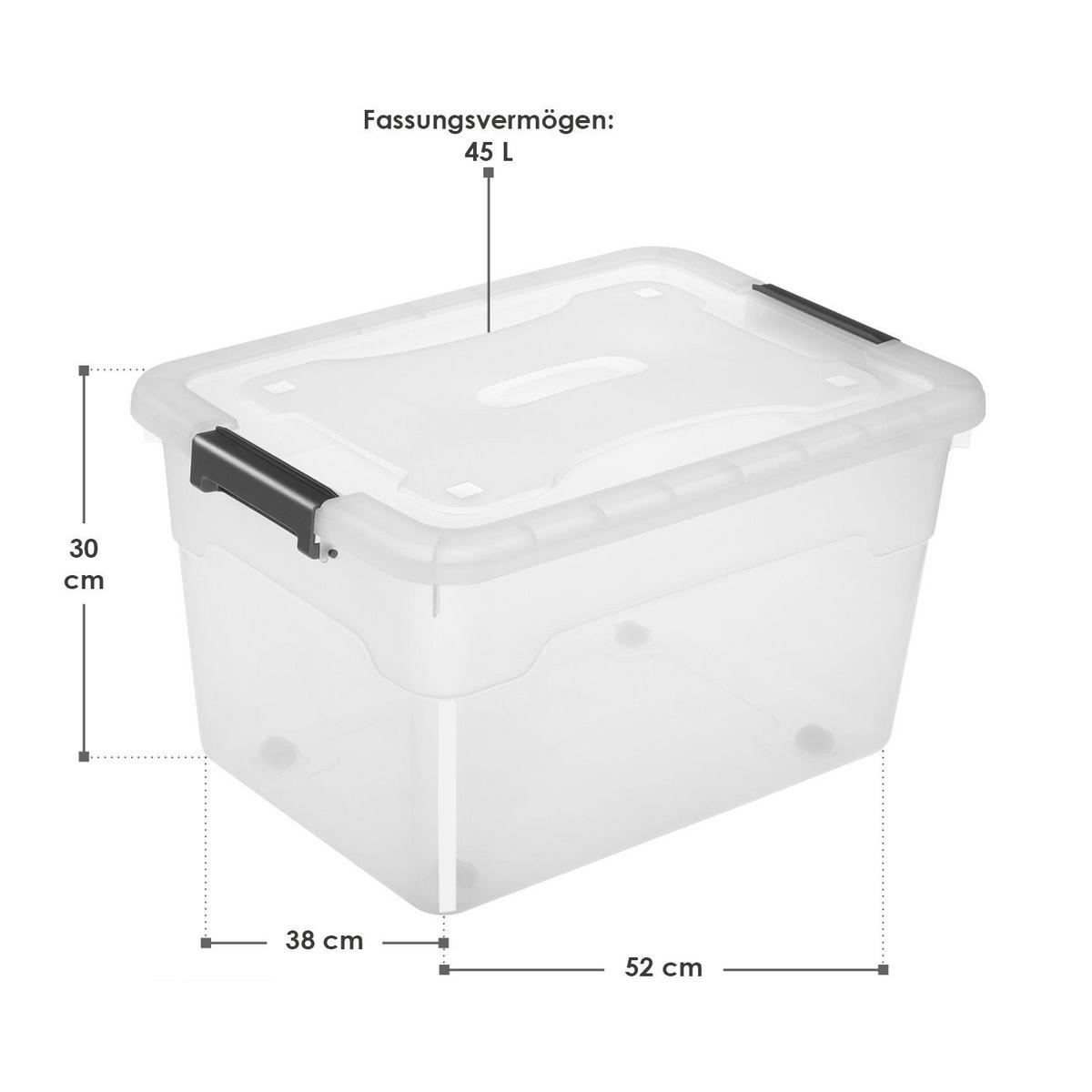 AUFBEWAHRUNGSBOX mit Deckel 45L semitransparent (4er-Set) - Weiß, Kunststoff (38/30/52cm) - Juskys