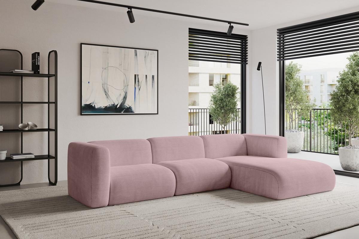 ECKSOFA Ottomane Rechts MIRA-L1 227x179x89 Rosa Cord - Schwarz/Rosa, Holzwerkstoff/Kunststoff (227/179cm) - ALTDECOR