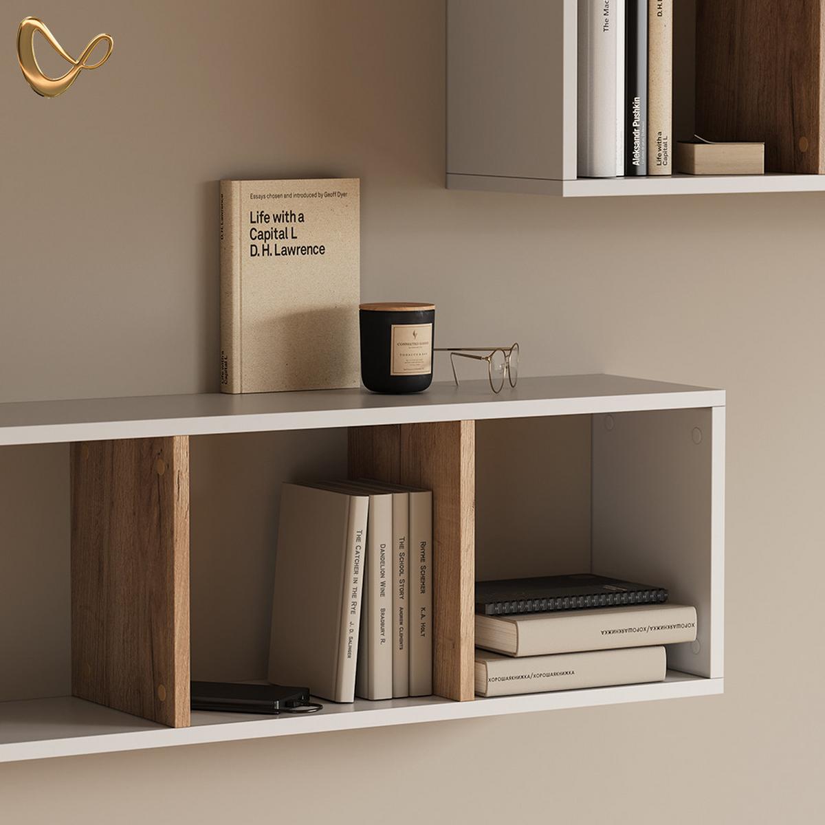 WANDREGAL Lorena Weiß/Goldkraft Eiche 90 x 30 cm 2er Set - Honigeiche/Weiß, Holzwerkstoff (90/30/22cm) - Livinity®