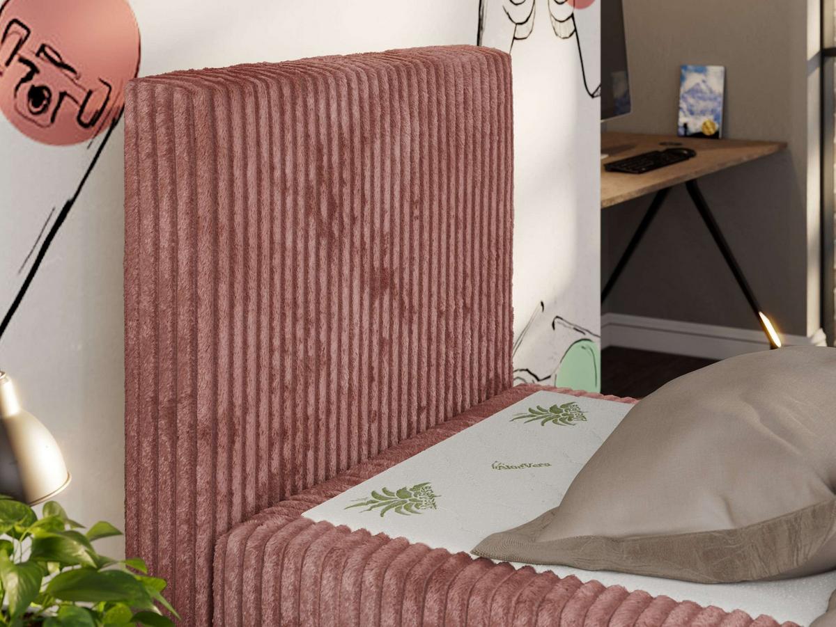 JUGENDBETT TILIO DUO 90/200 - Rosa Cord - H3 - Links Seite - Pink, Textil (90/200cm) - MKS