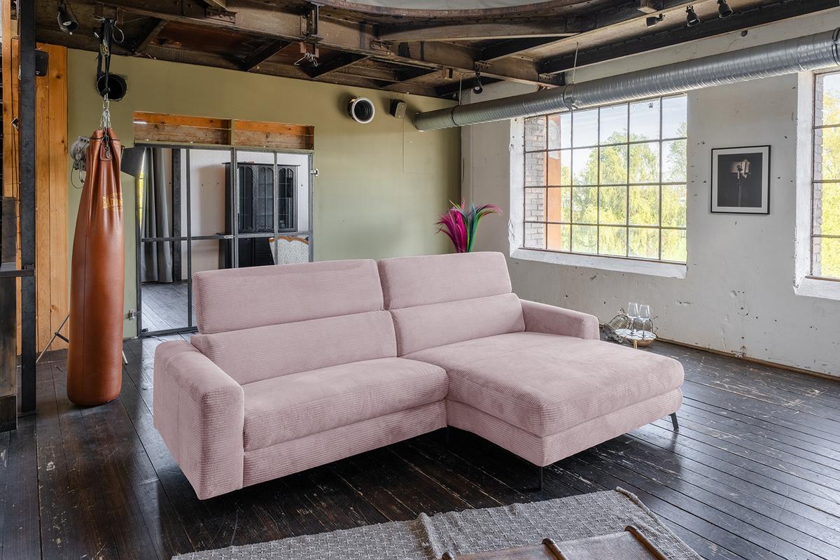 ECKSOFA LAISKA Pink Cord - Schwarz/Rosa, Textil/Metall (282/177cm) - KAWOLA