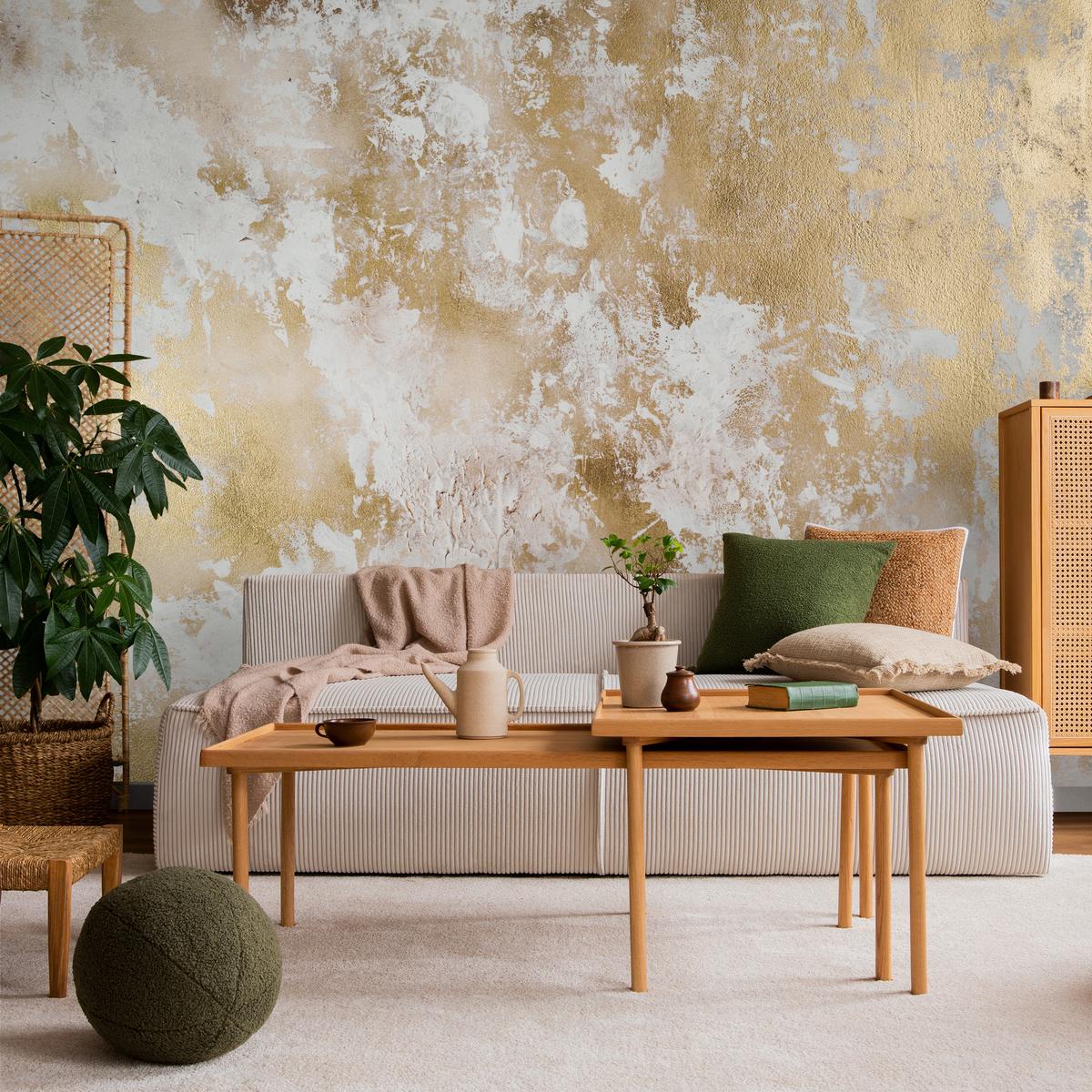 FOTOTAPETE für Wohnzimmer Modern Beton Gold Ornamente 250x175 - Beige/Braun, Papier (250/175cm) - Muralo