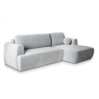 ECKSOFA SENTI K R-S Hellgrau Plüsch-Stoff mit Schlaffunktion - Hellgrau/Schwarz, Holz/Kunststoff (246/148cm) - MASSENO