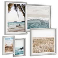 BILDER SET 5er Set - 50x50 cm & 20x30 cm & 40x60 cm Silberner Rahmen - Treppe, Strand, Meerblick, Schaukel - Silberfarben, Kunststoff (40/60cm) - TULUP