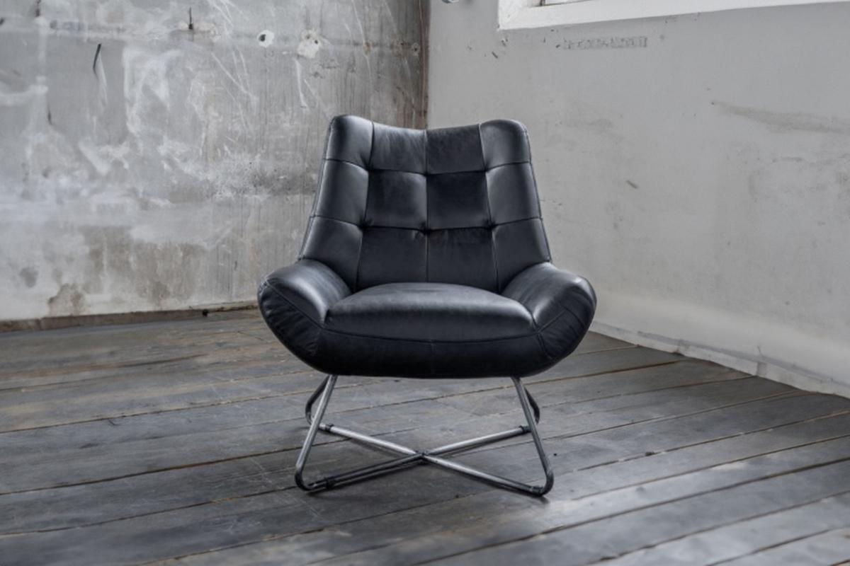 SESSEL SNOOZE Schwarz Leder - Silberfarben/Schwarz, Leder (82/93/76cm) - KAWOLA