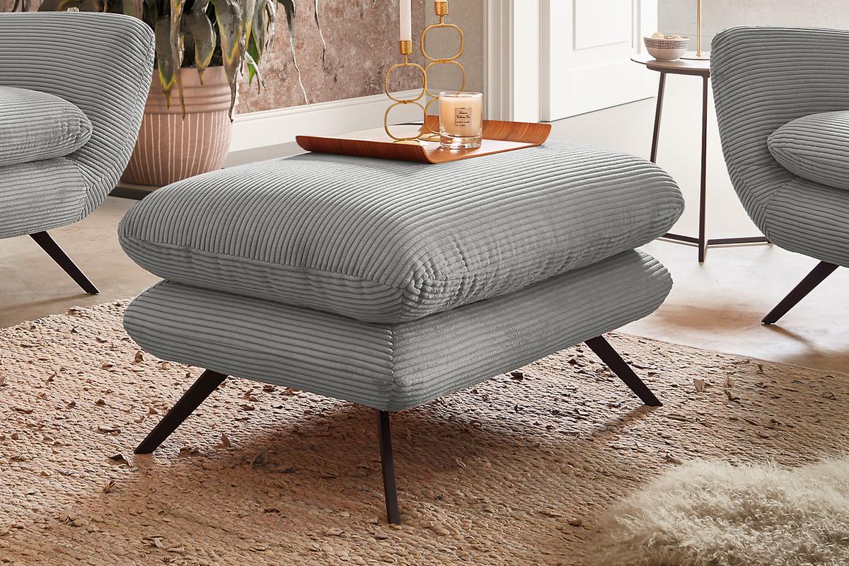 SESSEL CHARME Hellgrau Cord - Hellgrau/Schwarz, Textil/Metall (100/106/95cm) - KAWOLA