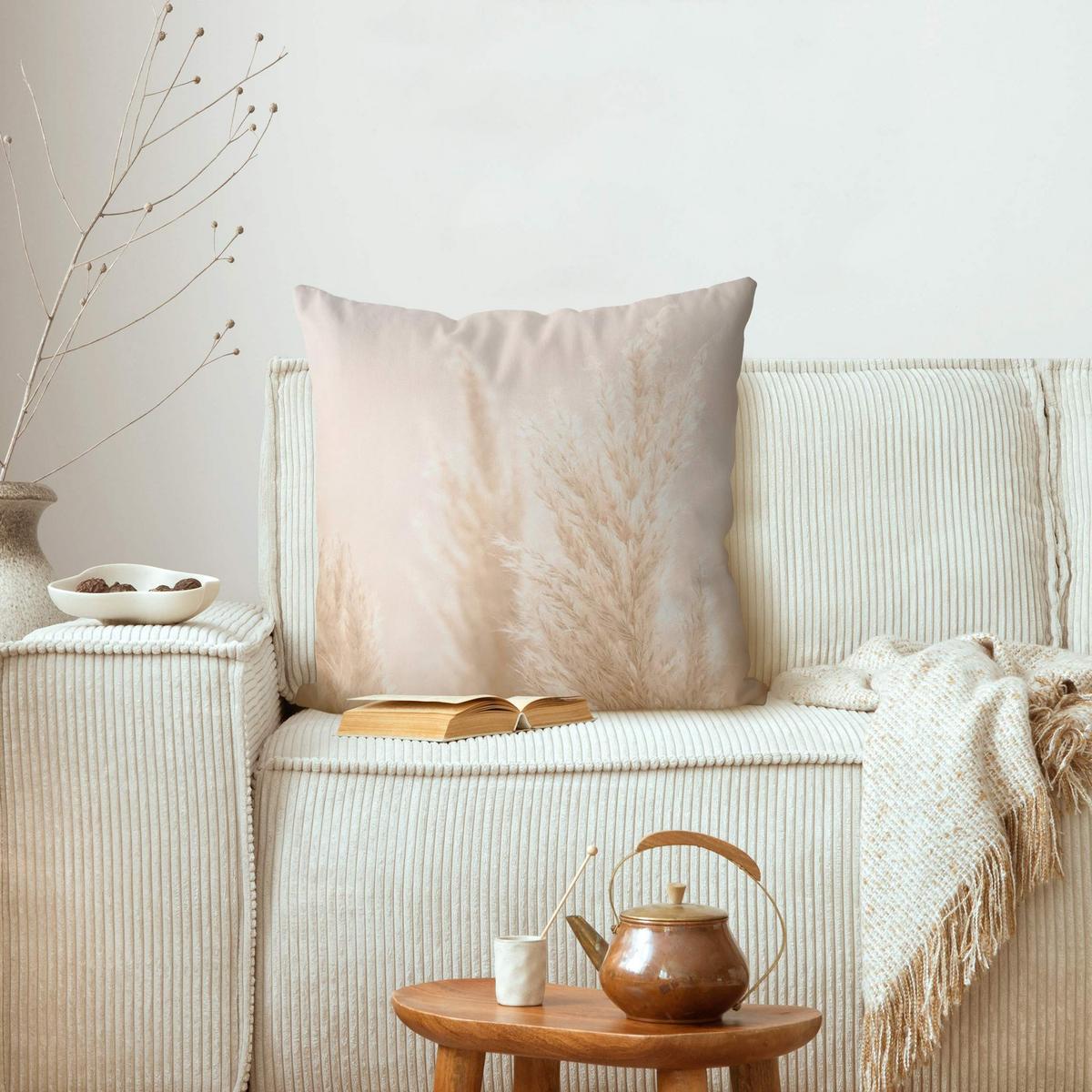 DEKOKISSEN Pampasgras im Sonnenlicht 40/40 cm - Beige, Textil (40/40/10cm) - Bilderwelten