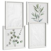 BILDER SET 4er Set - 50x50 cm & 40x60 cm Weißer Rahmen - Marmorstruktur, pastellfarbene Zweige - Weiß, Kunststoff (50/50cm) - TULUP