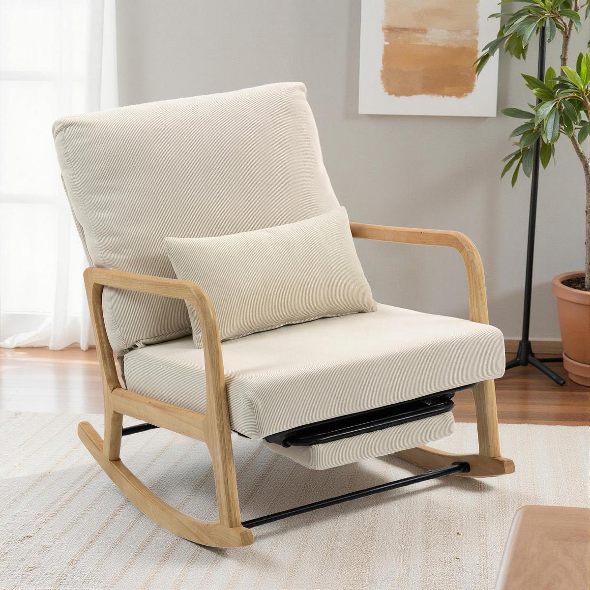 SCHAUKELSESSEL Polyester Cremeweiß - Creme/Naturfarben, Holz/Textil (70/97.5/89cm) - HOMCOM