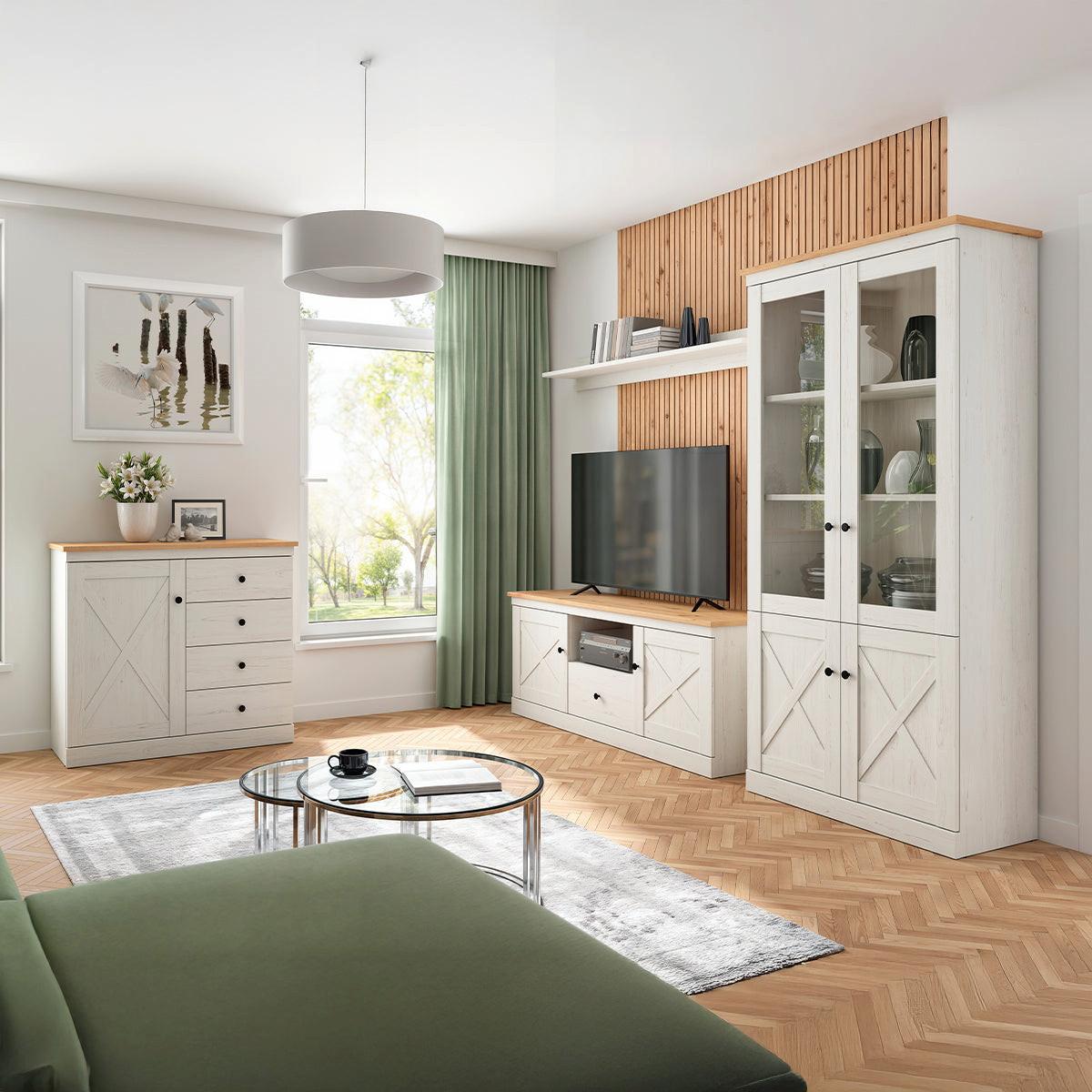 TV-MÖBEL Victoria Weiß und Holz - Weiß, Holzwerkstoff (153/63/43cm) - Petits-meubles
