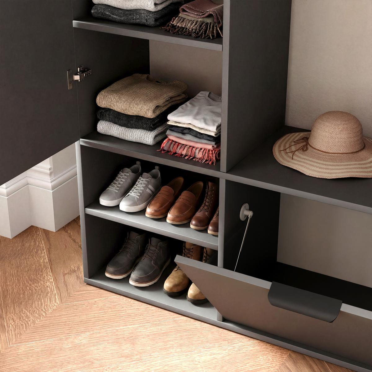GARDEROBE mit Spiegel ELIOR - Grau, Holz (100/189.4/33cm) - Idohome