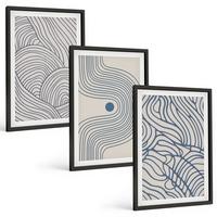 BILDER SET 3er Set - 40x60 cm Schwarzer Rahmen - Abstrakte Linien, Wellenformen - Schwarz, Kunststoff (40/60cm) - TULUP
