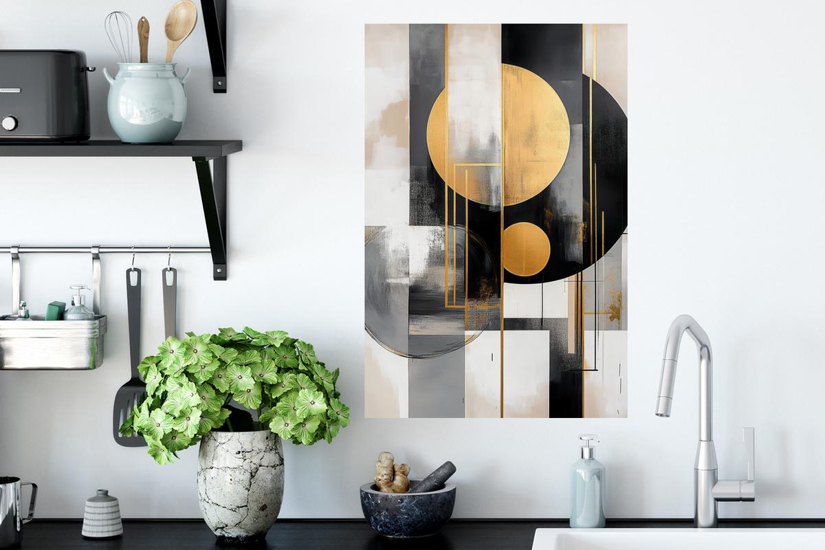 WANDTATTOO Abstrakt - Gold - Silber - Formen - Ästhetisch - Modern Wandbild 40x60 cm - Goldfarben, Kunststoff (40/60/0.1cm) - MuchoWow