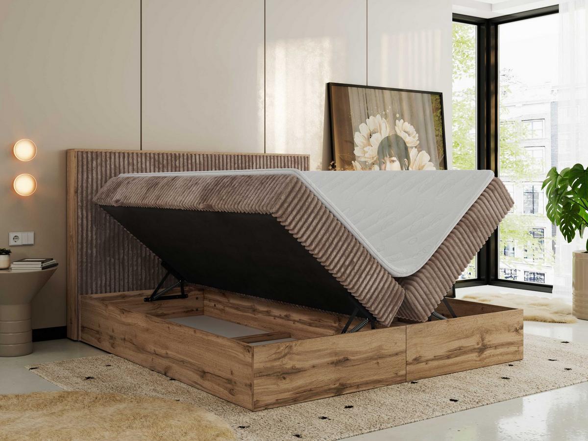 BOXBETT WOOD CLASSIC 160/200 - Braun Cord - H4 - Braun, Textil (160/200cm) - MKS