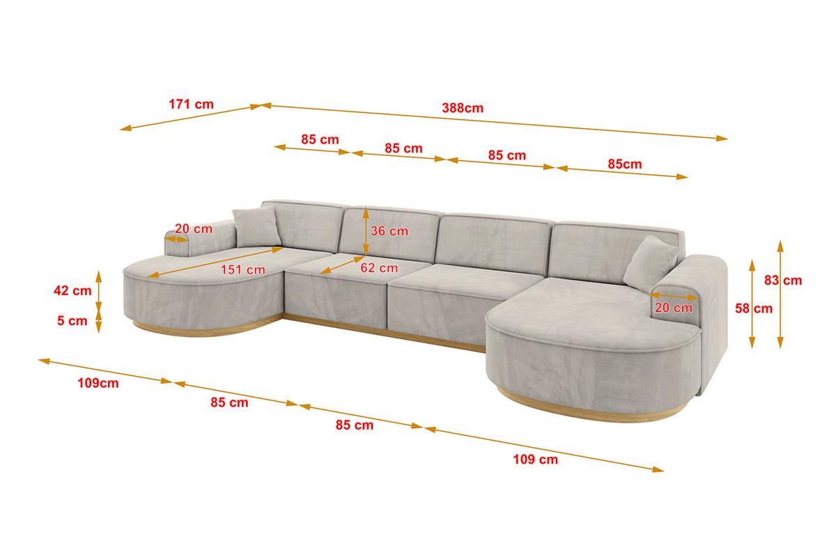 WOHNLANDSCHAFT MARI-U2-v2 - 388x171x83 cm Hellbraun Velours - Hellbraun, Holzwerkstoff/Textil (388/83/171cm) - ALTDECOR
