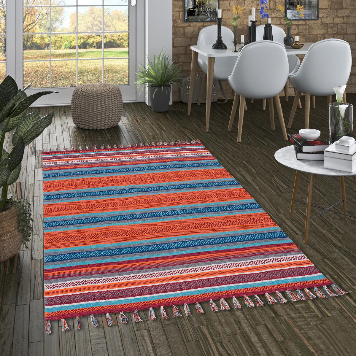 KELIM BAUMWOLLE NATUR TEPPICH GRACE - Türkis, Textil (140/200cm) - Pergamon