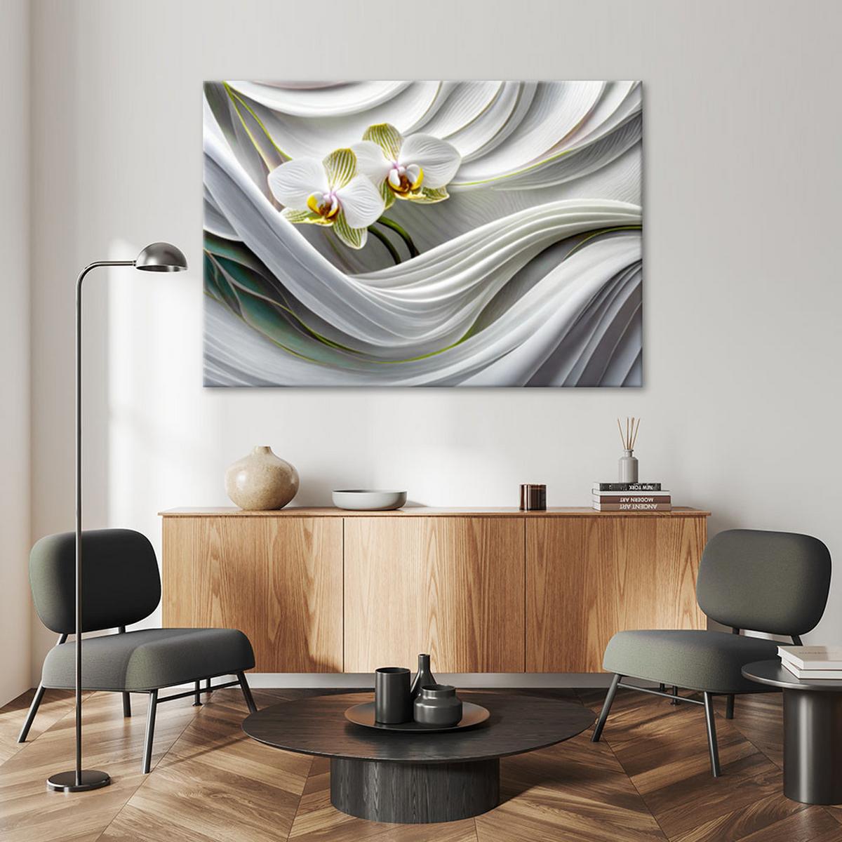 LEINWANDBILD Orchidee abstrakt 3D 90x60cm - Weiß, Textil (90/60cm) - Feeby