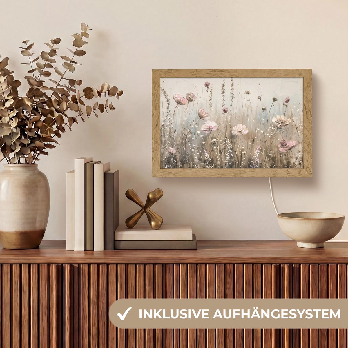 TISCHLEUCHTE Blumen - Rosa - Modern - Beige 30x20 cm - Akaziefarben, Holzwerkstoff (8/30/20cm) - OnlyWow