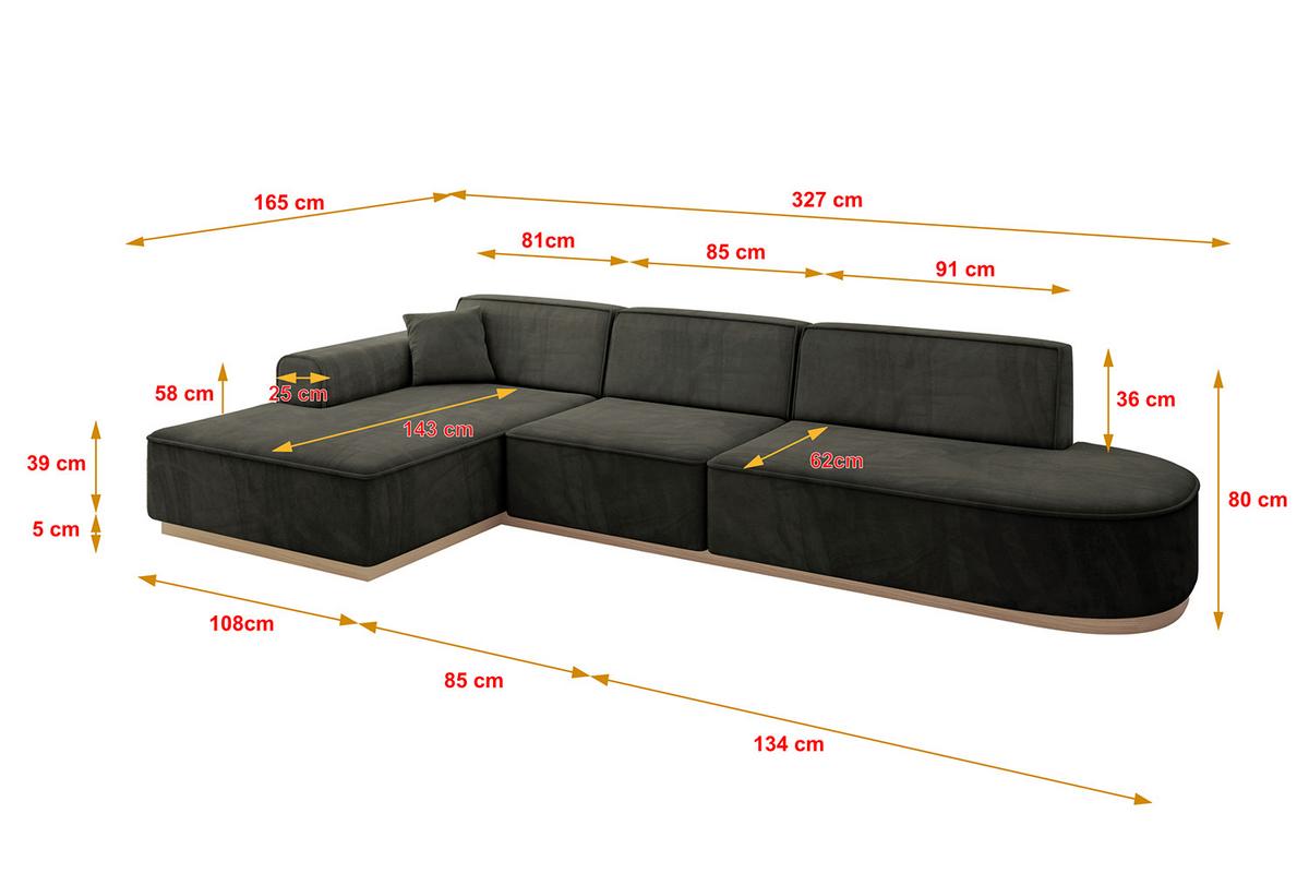 ECKSOFA Ottomane Links IREA-L2 - 327x165x80 cm Schwarz - Schwarz, Holzwerkstoff/Textil (327/165cm) - ALTDECOR