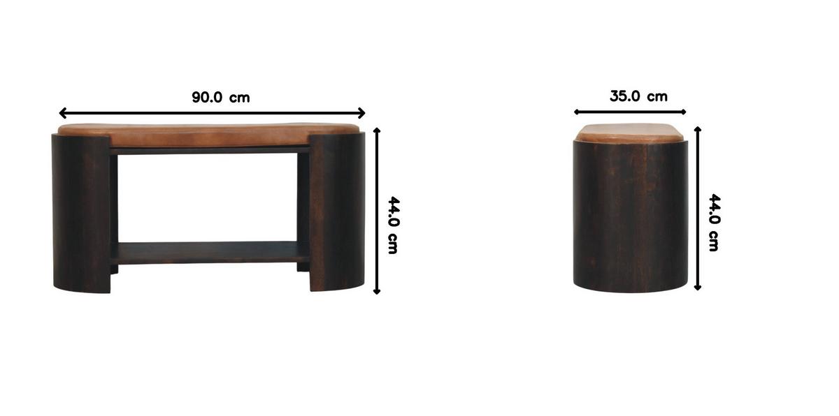 SITZBANK mit Samt-Mokka-Finish, 1 offene Ablage, Bezug aus echtem Leder, dunkelbraun - Dunkelbraun/Braun, Leder/Holz (90/44/35cm) - Artisan Furniture