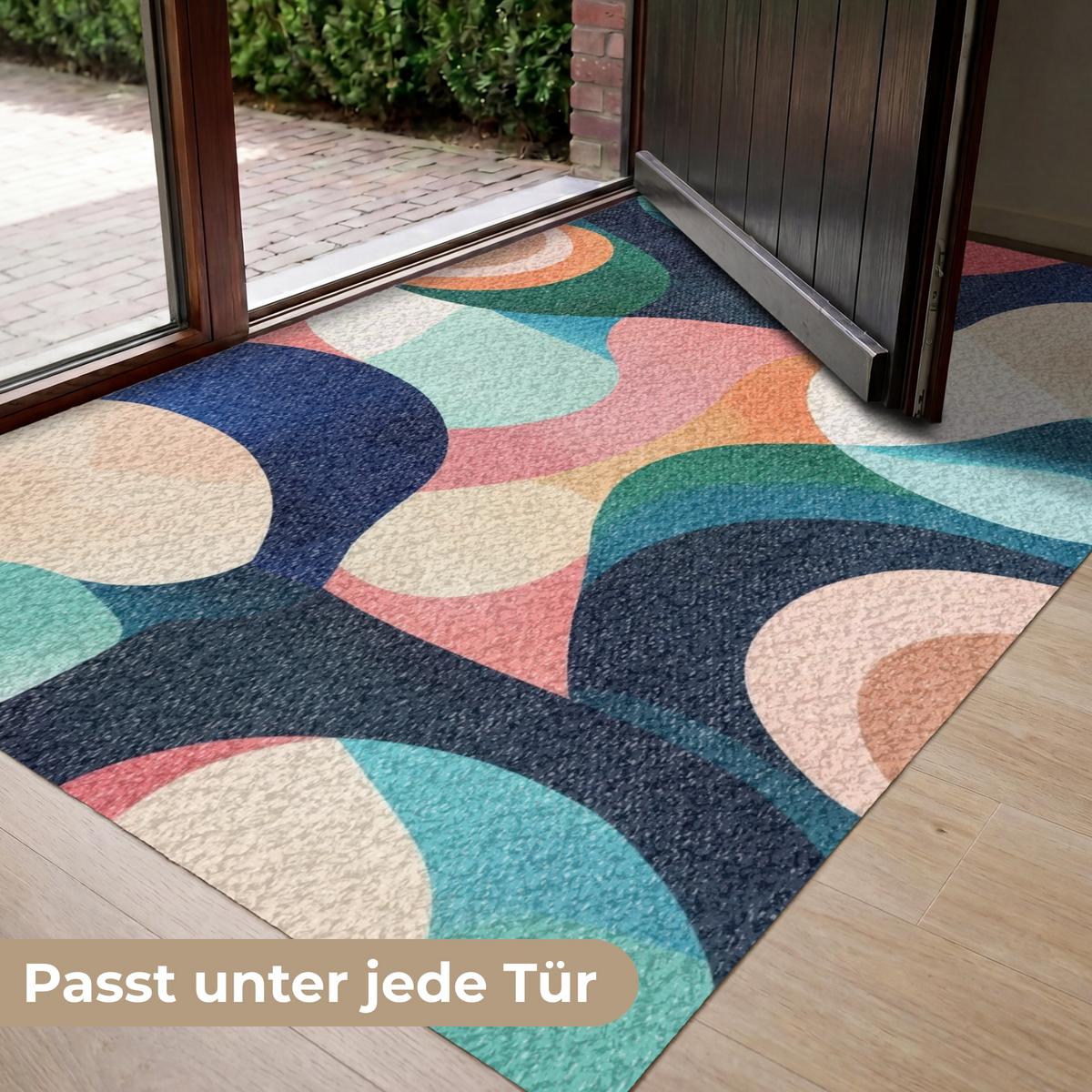 FUSSMATTE Abstrakt - Blau - Rosa Fußabtreter 150x90 cm - Multicolor, Kunststoff (150/0.4cm) - MuchoWow