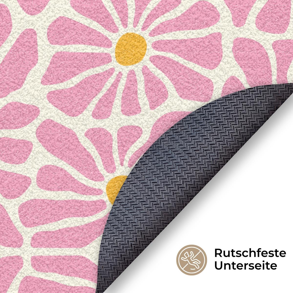 FUSSMATTE Blumen - Muster - Rosa - Beige - Orange Sauberlaufmatte 120x120 cm - Rosa, Kunststoff (120/0.4cm) - MuchoWow