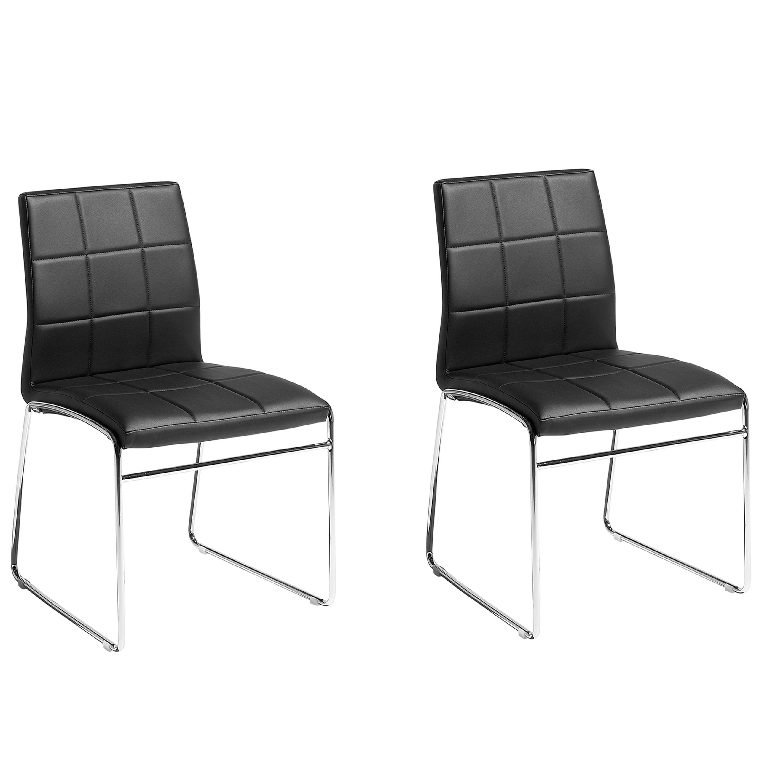 ESSZIMMERSTUHL 2er-Set Kunstleder Schwarz Kiron - Schwarz, Textil/Metall (50/84/54cm) - Beliani