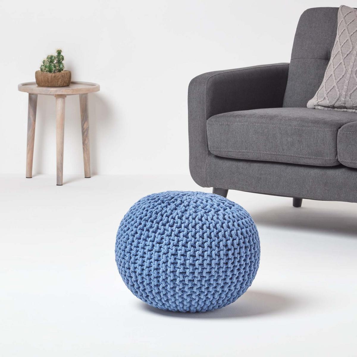 STRICK-POUF blau, 40/40/35 cm - Blau, Textil (40/35/40cm) - Homescapes