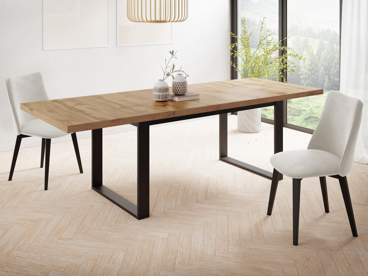 ESSTISCH Valentino rechteckig ausziehbar, Wotan Eiche 160/240/90/75 cm - Eiche Wotan/Schwarz, Holzwerkstoff/Metall (90/240/75cm) - WFL GROUP