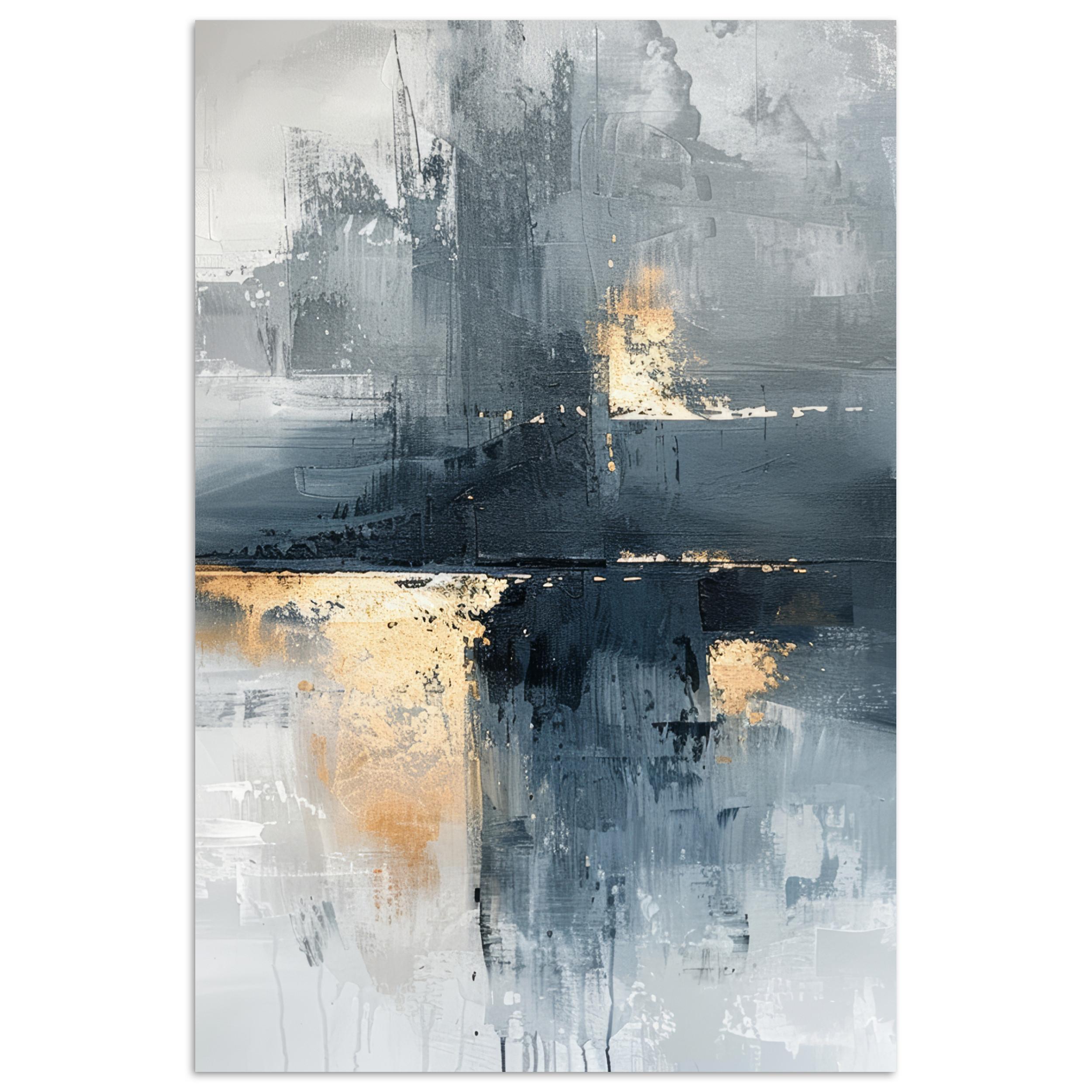 POSTER Kunst - Grau - Gold - Abstrakt Wandbild Schlafzimmer 80x120 cm - Dunkelgrau, Papier (80/120/0.1cm) - MuchoWow