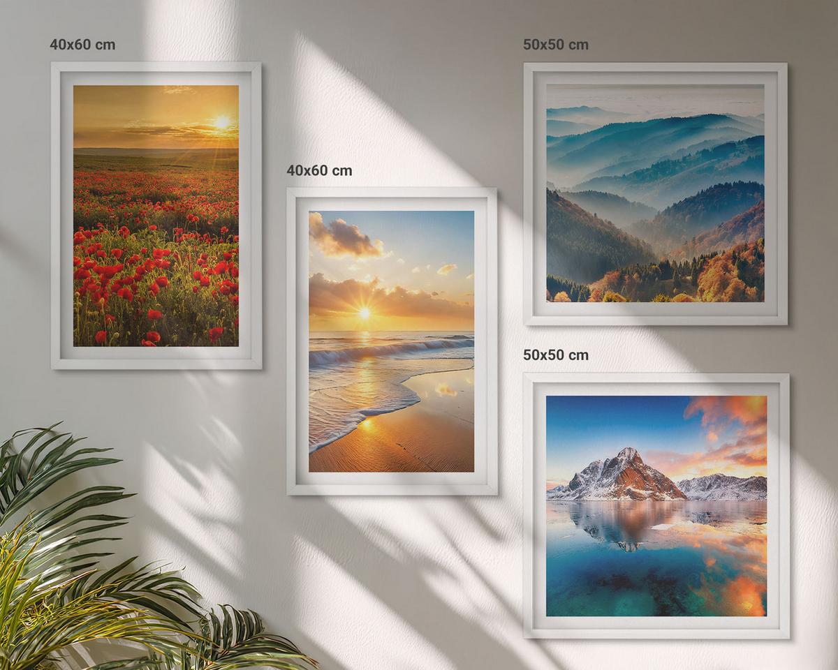 BILDER SET 4er Set - 50x50 cm & 40x60 cm Weißer Rahmen - Landschaften aus Bergen und Meeren im Westen - Weiß, Kunststoff (50/50cm) - TULUP