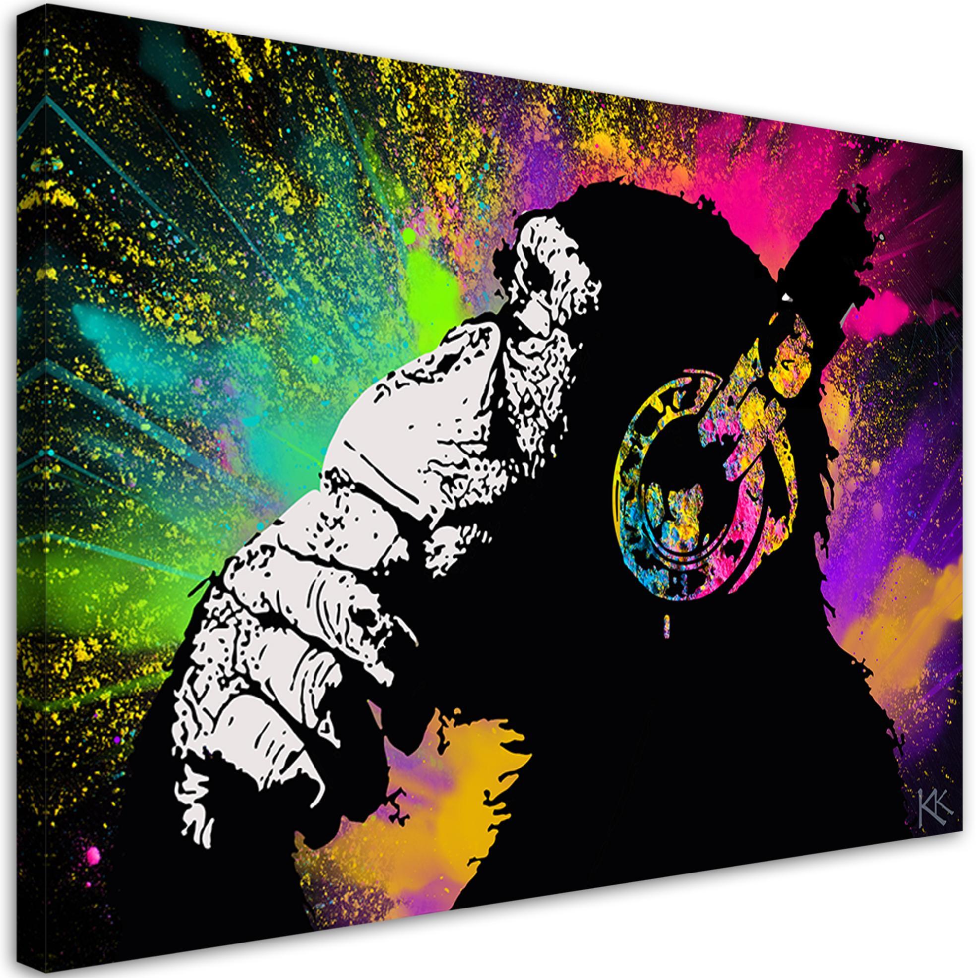 LEINWANDBILD Banksy Buntes Affe 120x80cm - Multicolor, Textil (120/80cm) - Feeby