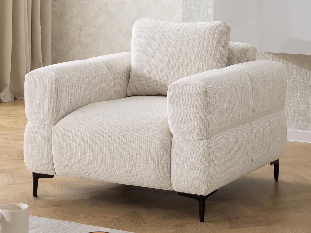 SESSEL Cardea in Bubble-Optik aus weichem Creme Strukturstoff mit hohem Sitzkomfort - Creme/Schwarz, Holz/Textil (102/80/97cm) - S-Style Möbel
