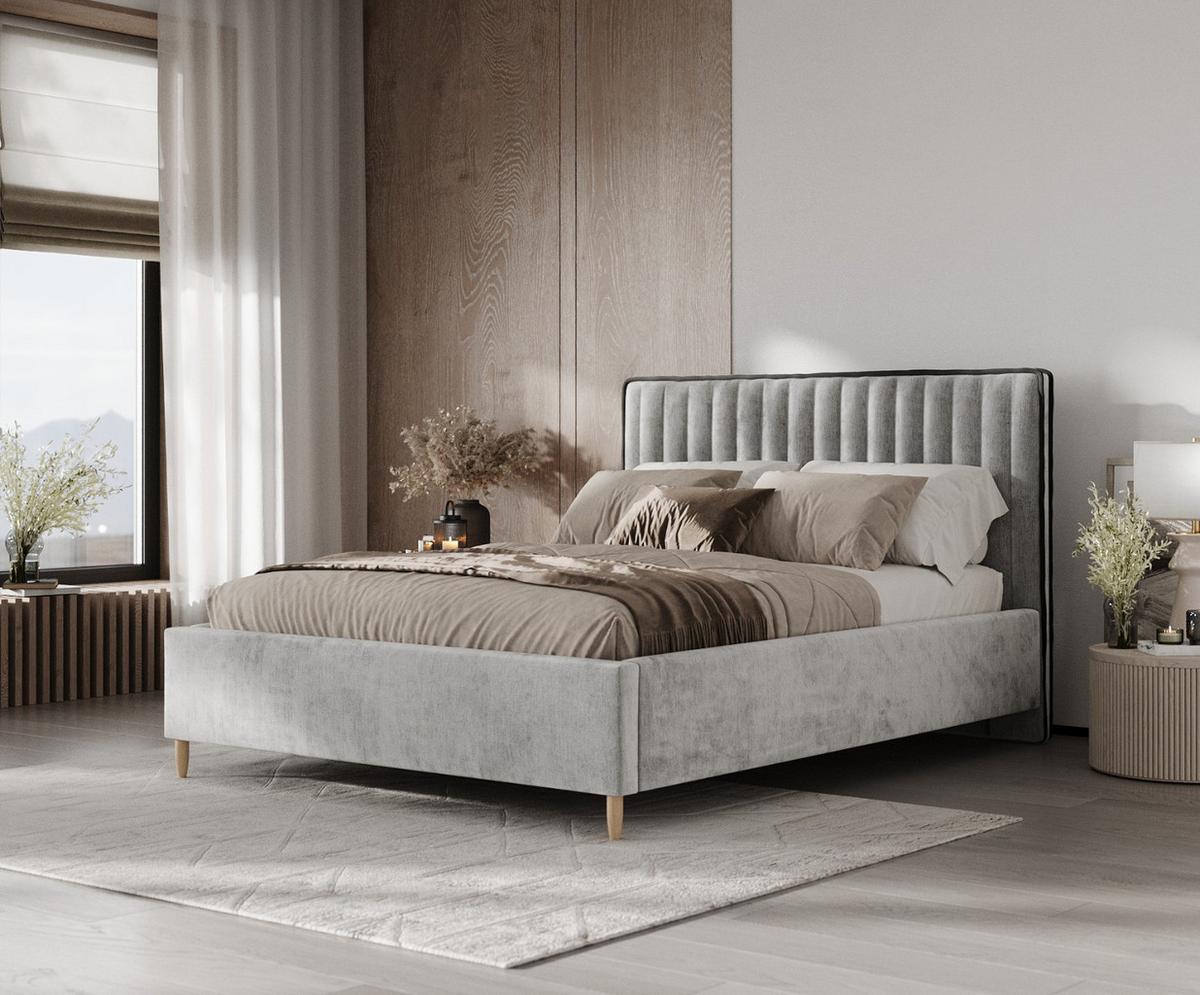POLSTERBETT Aria 140/200 cm Hellgrau im Lotta Stoff - Hellgrau/Naturfarben, Holz/Holzwerkstoff (140/200cm) - AltaBeds