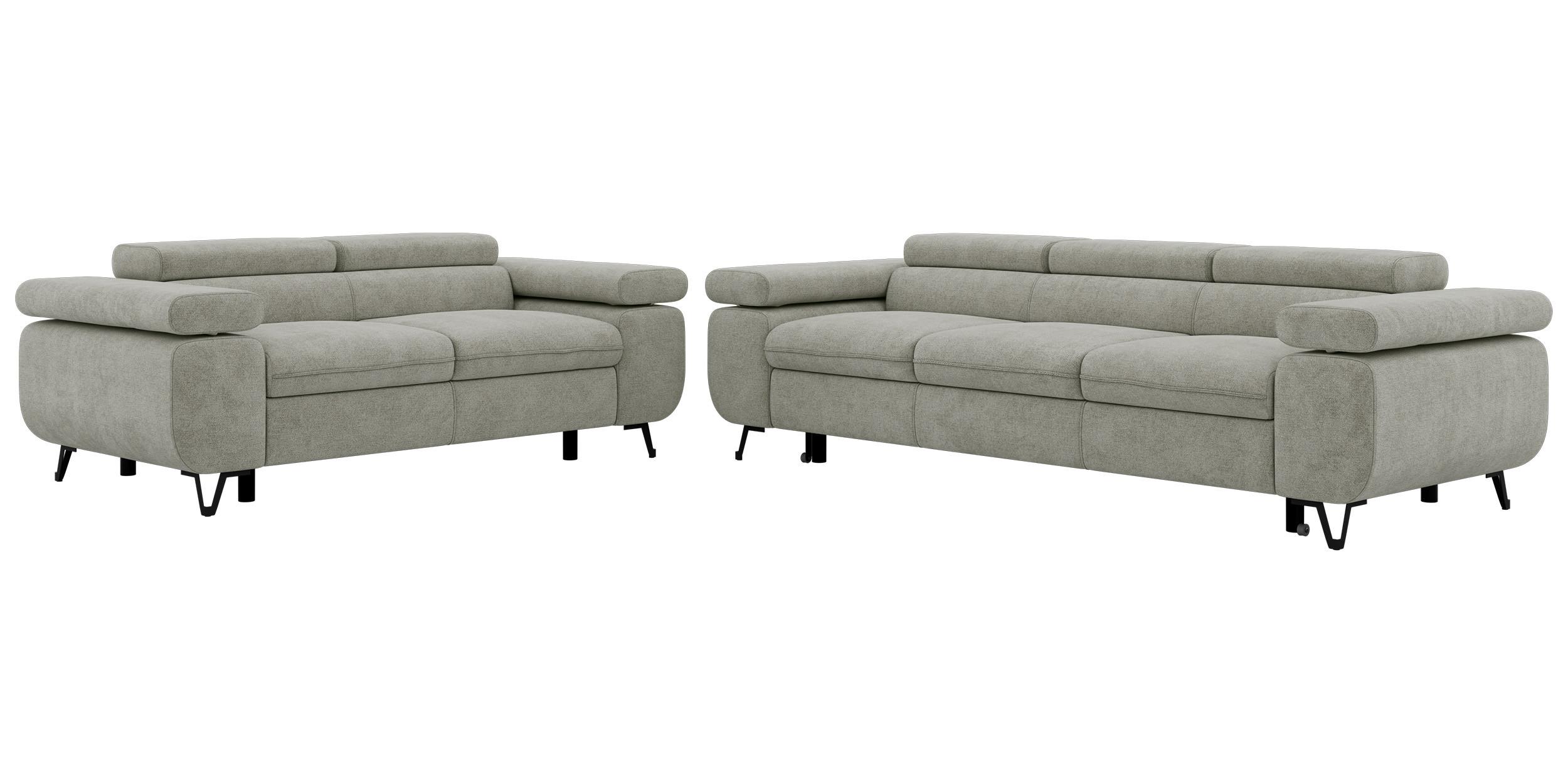 SITZGARNITUR PETERS 2+3 - Hellgrau Stukture - Hellgrau/Schwarz, Textil/Metall (262/76/99cm) - MKS