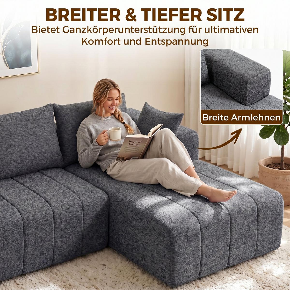 ECKSOFA Polyester Grau - Grau, Textil (158/256cm) - HOMCOM