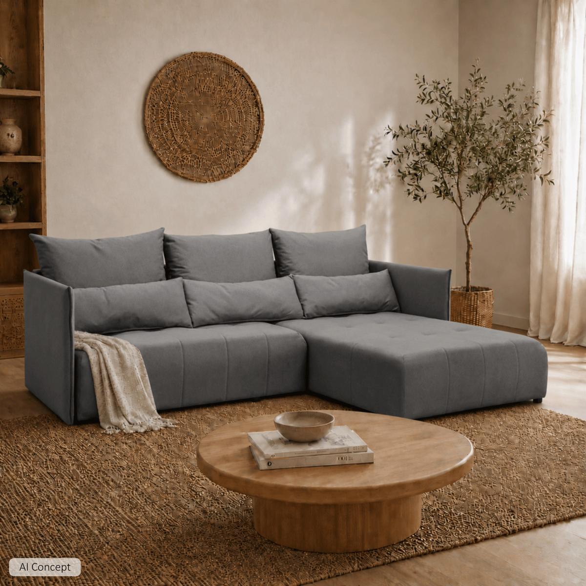 ECKSOFA APOLLO L mit Schlaffunktion und Bettkasten – rechte Seite - Graphitfarben, Textil (246/188cm) - Lookway