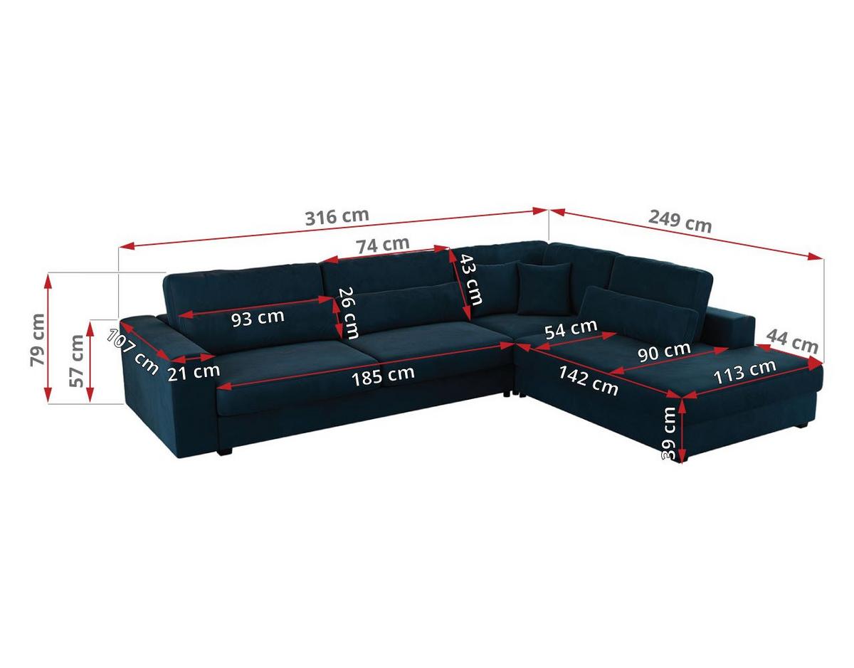ECKSOFA Savona Dunkelblau Velvet - links - Schwarz/Dunkelblau, Kunststoff/Textil (316/249cm) - MKS