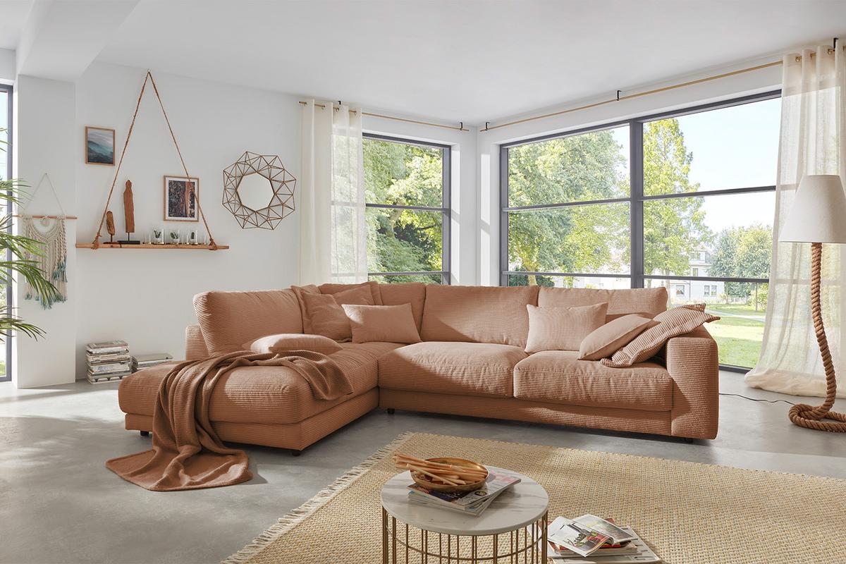 ECKSOFA MADELINE Braun Cord - Schwarz/Braun, Kunststoff/Textil (325/224cm) - KAWOLA