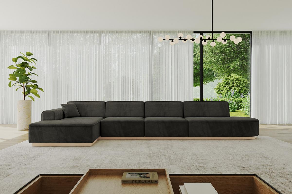 ECKSOFA Ottomane Links IREA-L3 - 412x165x80 cm Schwarz - Schwarz, Holzwerkstoff/Textil (412/165cm) - ALTDECOR